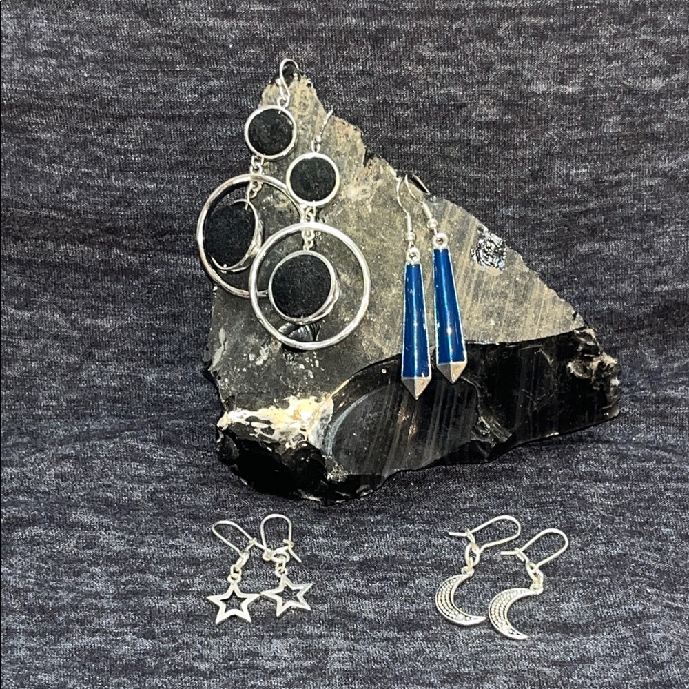 Celestial Faux Silver 4 Piece Earring Set